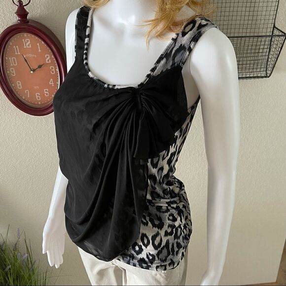 Event Leopard Chiffon Overlay Tank Top Sz Small - Picture 4 of 11
